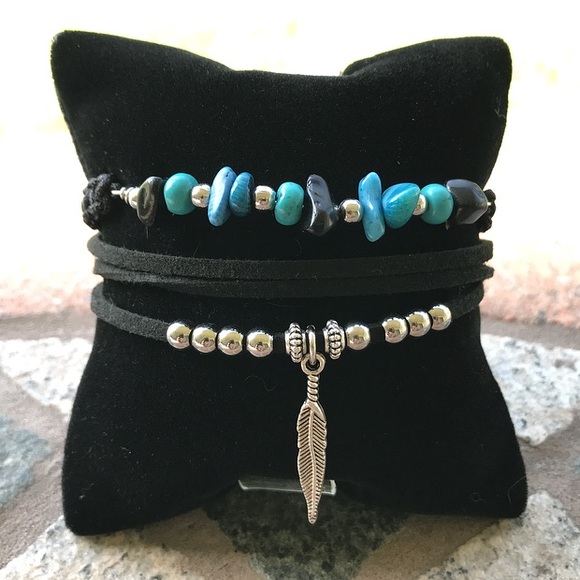 Genuine gemstones Boho adjustable bracelets set - Picture 4 of 8